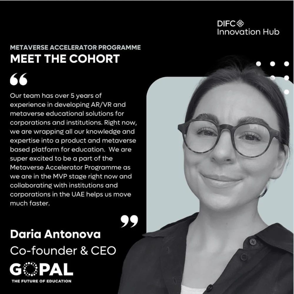 DIFC Innovation Hub Meet the Cohort card featuring Daria Antonova, co-founder and CEO of GoPal